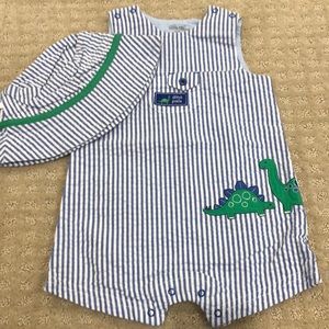 Little Me Dinosaur Romper and Matching Bucket Hat 12M